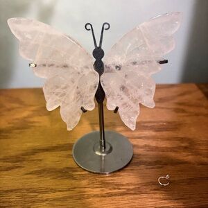 Rose Quartz Butterfly Figurine on Metal Stand